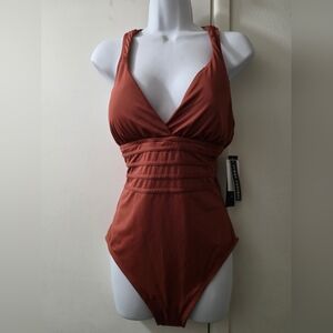 La Blanca Island Goddess Multi Strap One Piece Swimsuit Cinnamon Women's 12 New